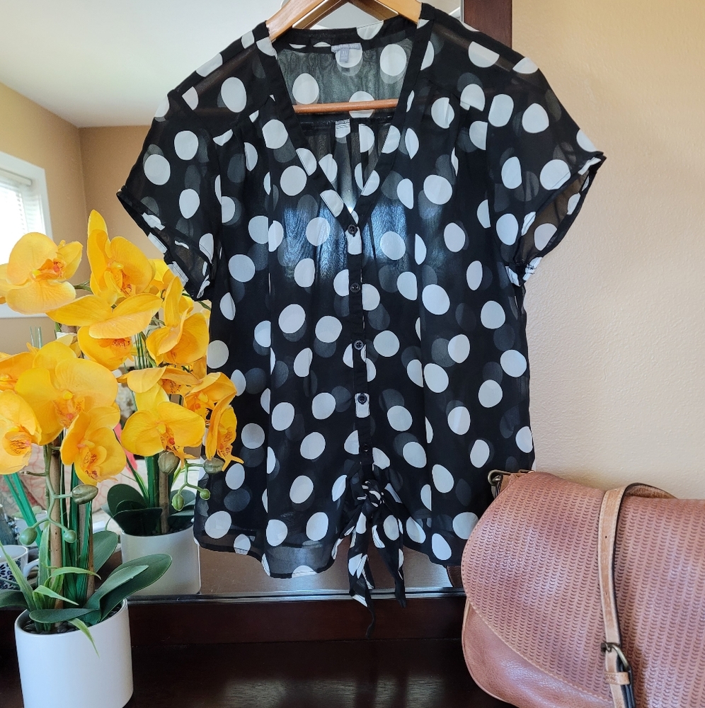 Polka Dot Tie Front Dress Top